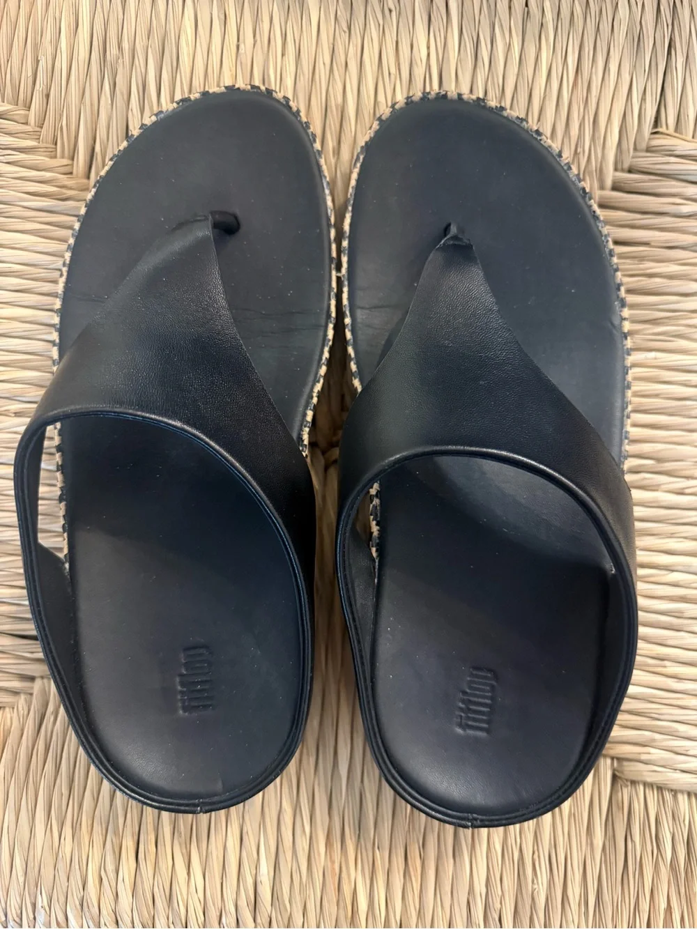 FitFlop Black Slingback Wedges with Patterned Woven Insole